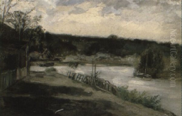 Au Bord De Riviere Oil Painting by Pierre Emmanuel Eugene Damoye