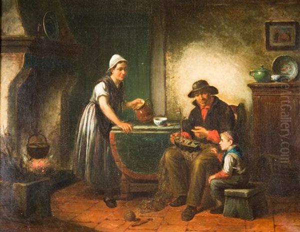 Interior Kitchen Scene Oil Painting by Jan Jacobus Matthijs Damschroeder