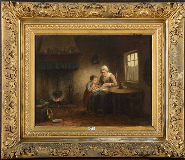 Scene D'interieur En Hollande Oil Painting by Jan Jacobus Matthijs Damschroeder