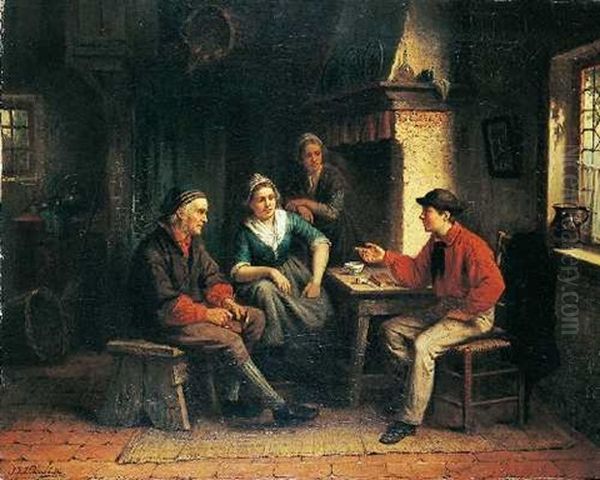 Bauern In Der Stube Oil Painting by Jan Jacobus Matthijs Damschroeder