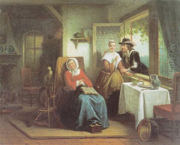 Het Bezoek Oil Painting by Jan Jacobus Matthijs Damschroeder