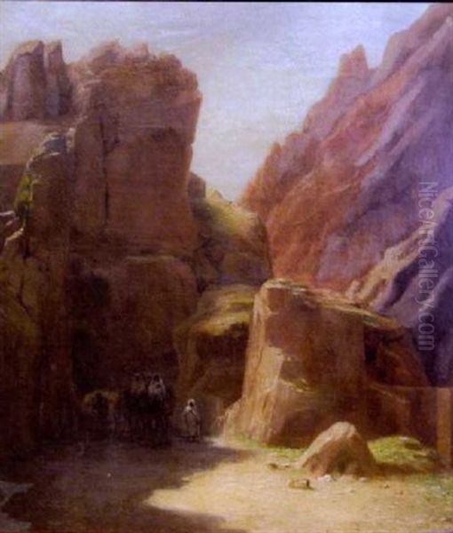 View Of A Canyon With Turbaned Figures Oil Painting by Charles Grafton Dana