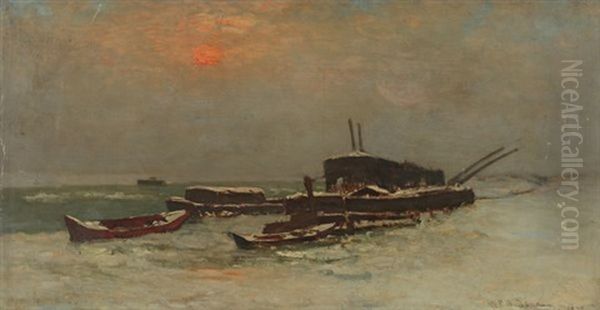 Les Barques Au Coucher Du Soleil by William Parsons Winchester Dana