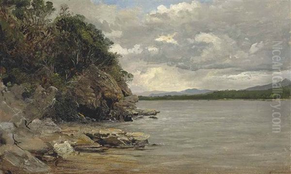 A Rocky Outcrop By A Lake, Norway Oil Painting by Francis Danby