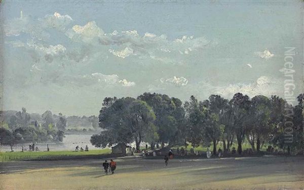 View In A Park On A Summer's Day, Possibly St. James's Park, London Oil Painting by Francis Danby