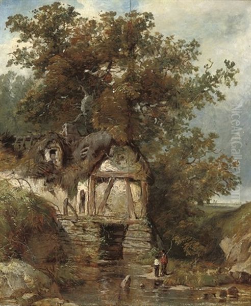 Figures Before A Ruined Watermill Oil Painting by Francis Danby