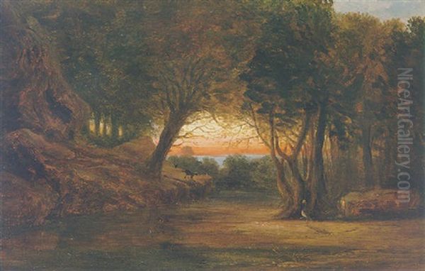 A Forest Clearing At Dusk With Animals Oil Painting by Francis Danby