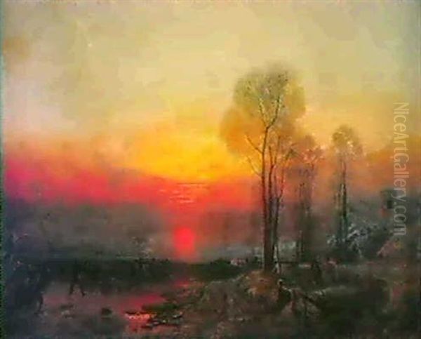 Winter Sunset; A Slide Oil Painting by Francis Danby