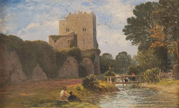 Bunratty Castle, County Clare With Figures In The Foreground Oil Painting by James Francis Danby