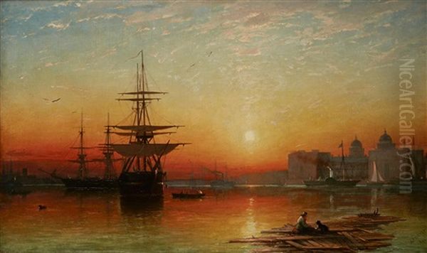 Sunset Over The Royal Naval College, Greenwich Oil Painting by James Francis Danby