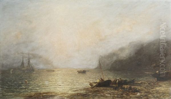 Figures On The Shore With Lobster Pots Oil Painting by James Francis Danby