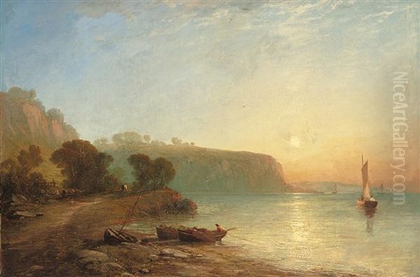 Unloading The Boats At Sunset Oil Painting by James Francis Danby