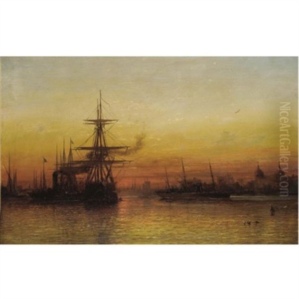 Sunset At Greenwich Oil Painting by James Francis Danby