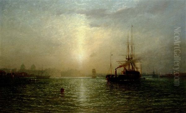 Evening On The Thames, A View Of Greenwich Hospital Oil Painting by James Francis Danby