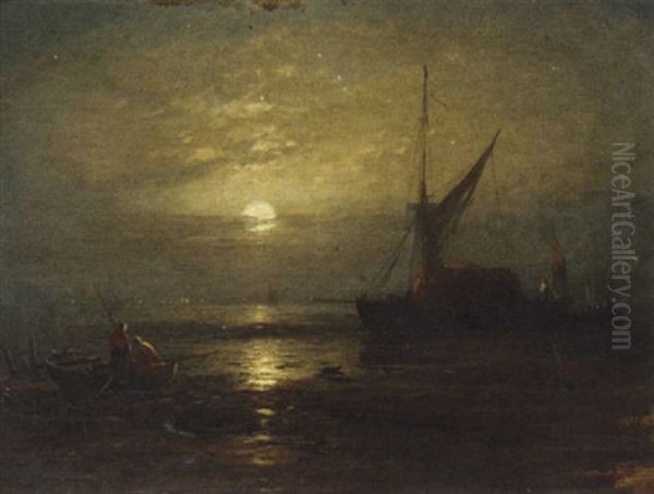 Low Water, Southend, Moonlight Oil Painting by James Francis Danby