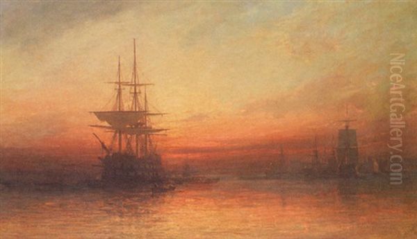 British Harbor At Sunset Oil Painting by James Francis Danby