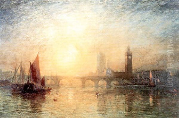 New Westminster Palace From The Thames Oil Painting by James Francis Danby