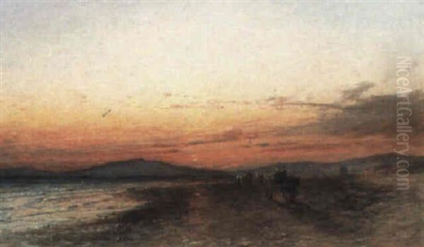 Fisherfolk On The Beach At Sundown Oil Painting by James Francis Danby