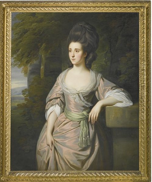 Portrait Of Mrs Paterson, Wearing A Pink Satin Dress And Green Sash Oil Painting by Nathaniel Dance Holland (Sir)