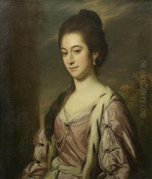 Portrait Of Mrs Henry Cresset Pelham, Half-length, In A Pink Dress Oil Painting by Nathaniel Dance Holland (Sir)