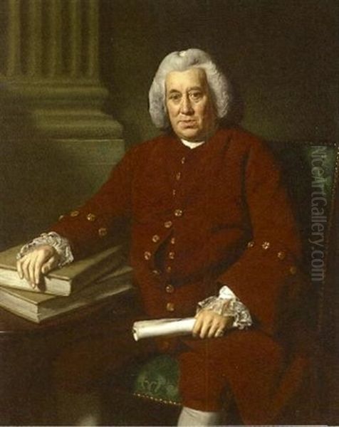 Portrait Of Robert Marsh Of The East India Company, Seated At A Table In A Brown Coat With Lace Cuffs Oil Painting by Nathaniel Dance Holland (Sir)