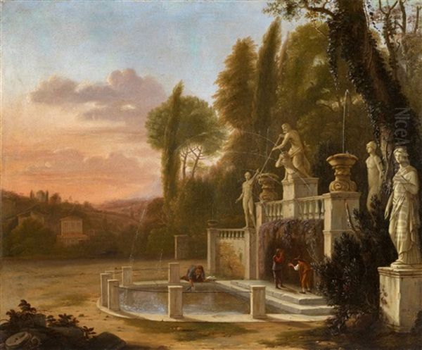 Italienischer Garten Mit Figurenstaffage by Hendrick Danckerts