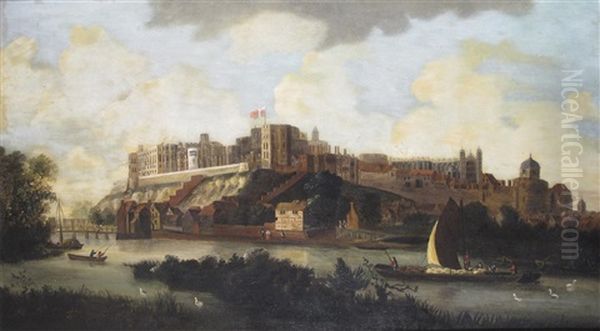 View Of The Windsor Castle And The Thames Oil Painting by Hendrick Danckerts