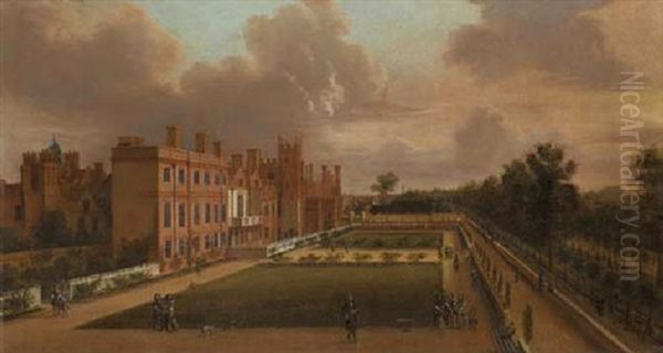 View Of St. James's Palace And The Gardens, From The South-west With Figures Promenading Oil Painting by Hendrick Danckerts