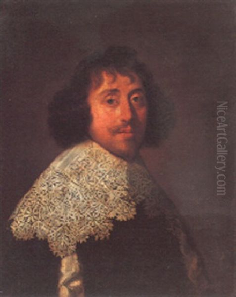 Portrait Of A Gentleman, Wearing A Black Cloak Oil Painting by Peter (de Ry) Danckerts