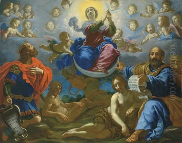 Allegory Of The Immaculate Conception, With King David, Adam And Eve And Isaiah The Prophet Oil Painting by Cesare Dandini