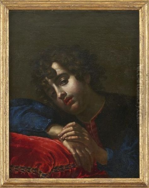 Portait D'un Jeune Homme Appuye Sur Un Coussin Rouge Oil Painting by Cesare Dandini