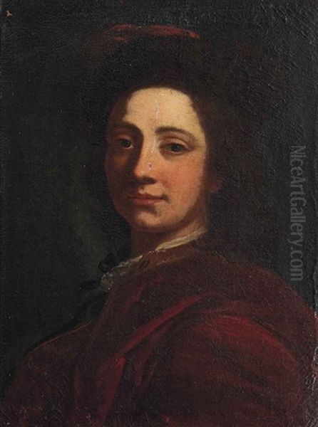 Portrait Of A Gentleman, Bust-length, In A Red Cloak And Hat Oil Painting by Cesare Dandini