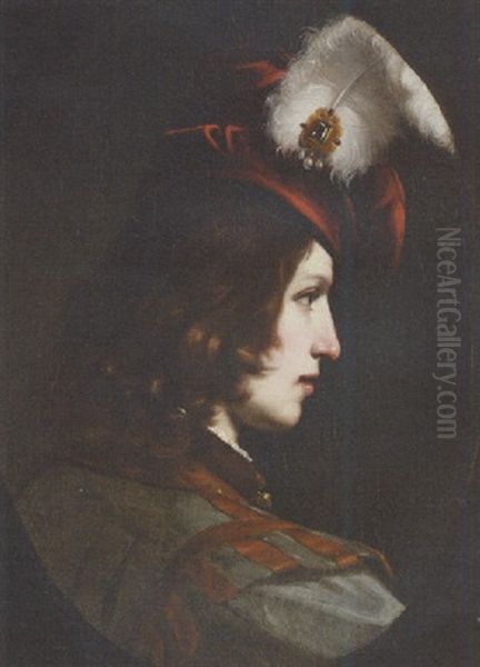 Portrait Of A Young Man Wearing A Feathered Cap Oil Painting by Cesare Dandini