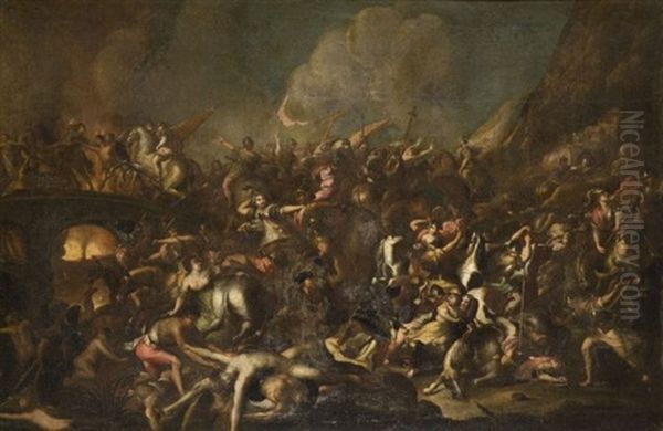 Scene De Massacre (le Combat Des Amazones) Oil Painting by Pietro Dandini