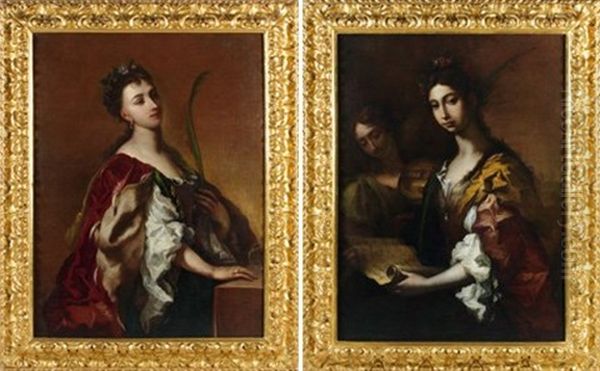 Sainte Catherine D'alexandrie (+ Sainte Cecile; Pair) Oil Painting by Pietro Dandini