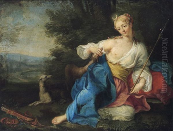 Ritratto Di Dama In Qualita Di Diana: Bildnis Einer Dame Als Diana Mit Hunden In Einer Landschaft Oil Painting by Pietro Dandini