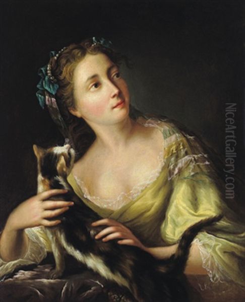 Ritratto Di Dama Con Un Gatto: Bildnis Einer Dame Mit Katzchen Oil Painting by Pietro Dandini