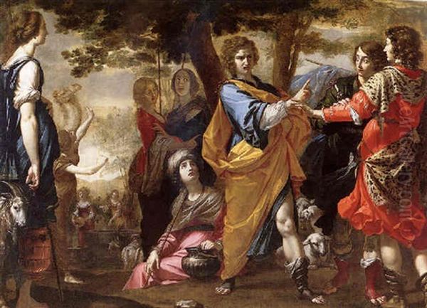 Moses Defending The Daughters Of Jethro At The Well Oil Painting by Vincenzo Dandini