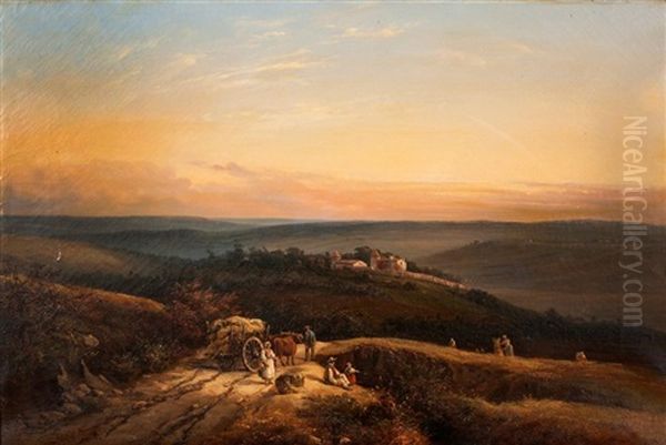 La Fenaison Au Soleil Couchant Oil Painting by Frederic Francois Dandiran