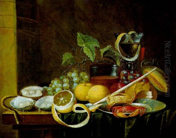 Stilleben Mit Sudfruchten, Austern Und Glasern Mit Wein Oil Painting by Jan Baptist Dandoy