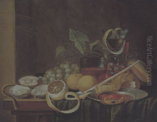 Stilleben Mit Sudfruchten, Austern Und Glasern Mit Wein Oil Painting by Jan Baptist Dandoy