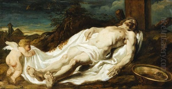 The Dead Christ Lying By The Cross Oil Painting by Michel Francois Dandre-Bardon