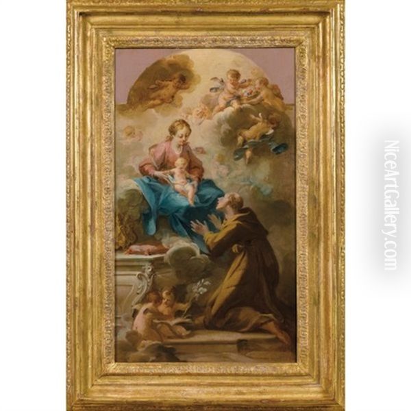 La Vierge A L'enfant Apparaissant A Un Saint Franciscain Oil Painting by Michel Francois Dandre-Bardon