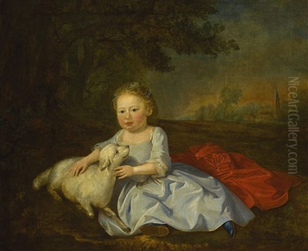 Portrait Of A Girl With A Lamb Oil Painting by Bartholomew Dandridge