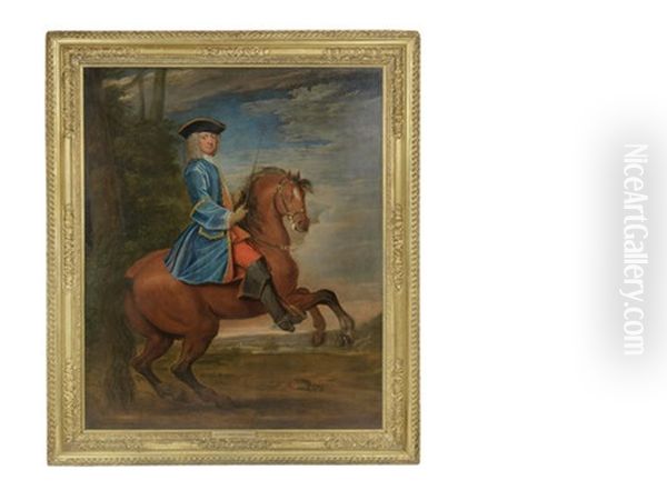 Portrait Of A Gentleman, Full-length, In A Blue Coat And A Tricorn Hat, On Horseback Oil Painting by Bartholomew Dandridge