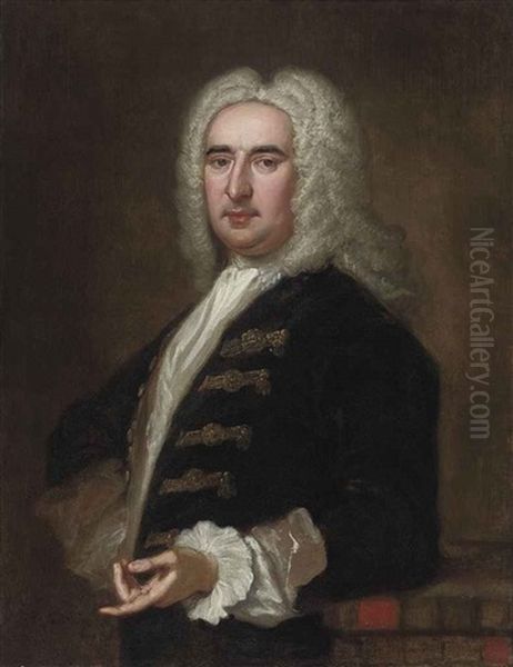 Portrait Of A Gentleman In A Gold Embroidered Black Coat And White Cravat Oil Painting by Bartholomew Dandridge