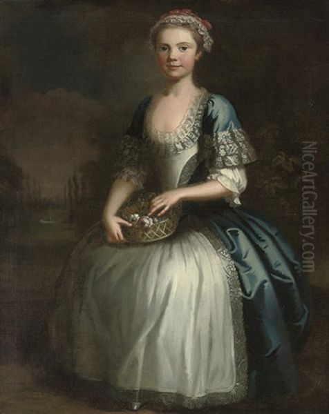 Portrait Of A Girl In A Blue Dress And Pink And White Lace Bonnet Oil Painting by Bartholomew Dandridge