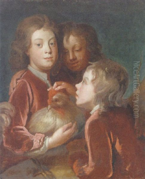 Boys With A Chicken Oil Painting by Bartholomew Dandridge