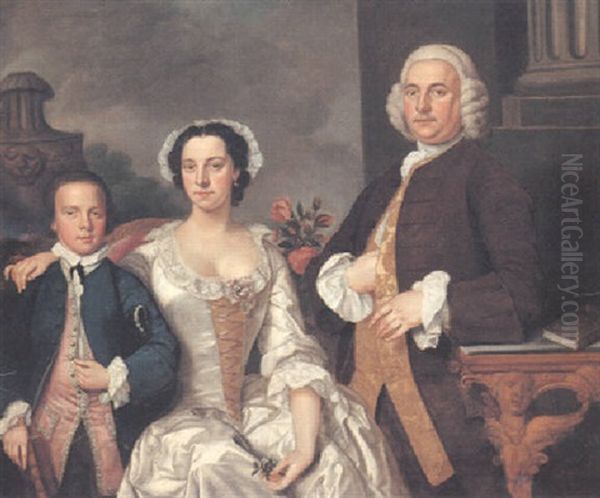 Portrait Of A Gentleman With His Wife And Son Oil Painting by Bartholomew Dandridge