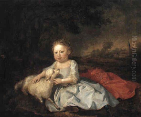 Portrait Of A Girl Holding A Lamb Oil Painting by Bartholomew Dandridge